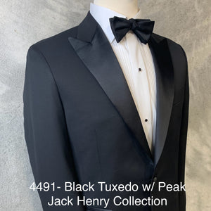 Black Tuxedo | Peak Lapel | Single Breasted | 1 Button Front | Jack Henry | Contemporary Fit | All Wool | 4491