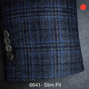 Charcoal Flannel w/ Blue | Slim Fit Soft Jacket | All Wool | 6641