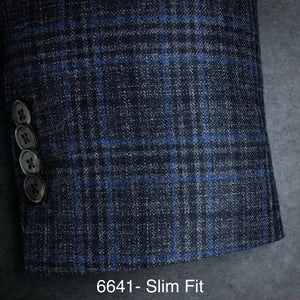 Charcoal Flannel w/ Blue Plaid | Slim Fit Soft Jacket Carnaby | All Wool