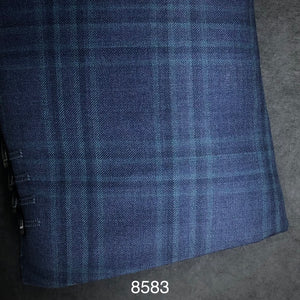 Mid Blue w/ Sage Plaid | Contemporary Fit | All Wool | 8583