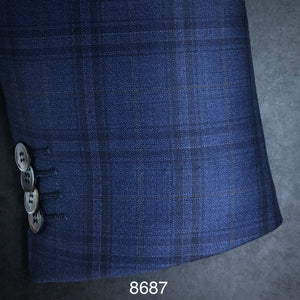 Navy Plaid w/ Tan Accent | Contemporary Fit | All Wool | 8687