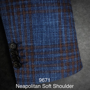 Mid Blue w/ Bronze Plaid | Soft Jacket Kensington | Wool/Silk/Cotton | 9671