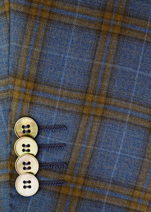 Blue Plaid w/ Camel | Contemporary Fit | All Wool | 8144