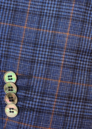 Blue Plaid w/ Orange | Contemporary Fit | All Wool | 8677