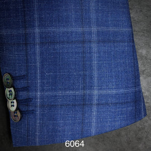 Mid Blue Plaid | Contemporary Fit | Linen/Silk/Wool