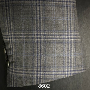 Grey Plaid w/ Blue | Contemporary Fit | All Wool | 8602
