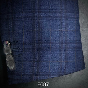 Navy Plaid w/ Tan Accent | Contemporary Fit | All Wool | 8687
