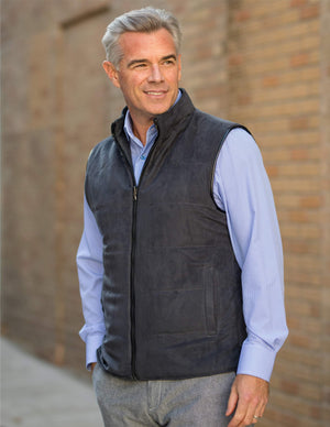 Reversible Men's Vest in Charcoal Tweed and Grey